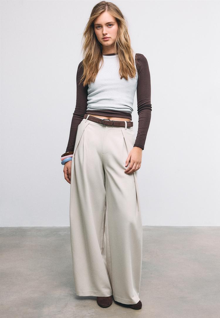 Stradivarius Pantaloni Maxi Cu Pense Și Curea Gheață 42