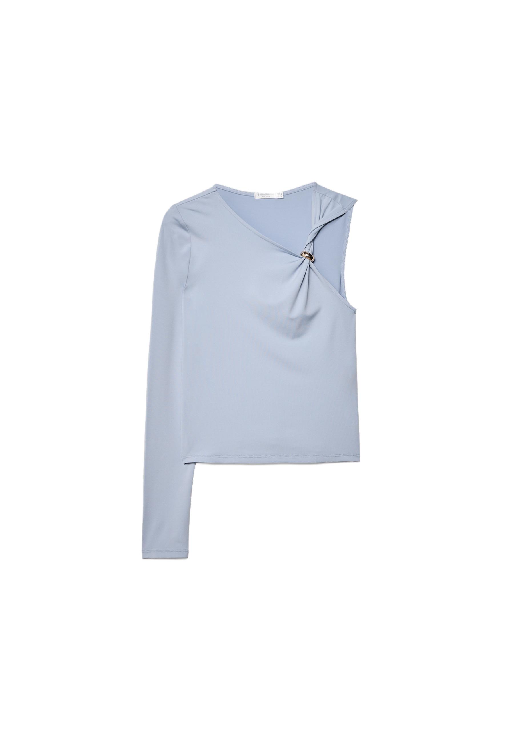 Asymmetric T-shirt with metal buckle — Sky blue