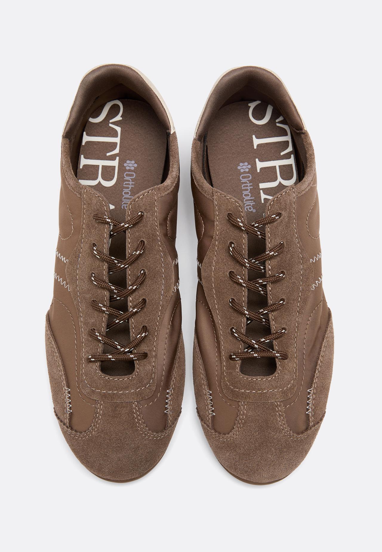 Leather detail lace-up sneaker-ballerinas — BROWN