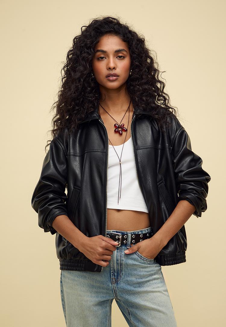 oversize faux leather jacket