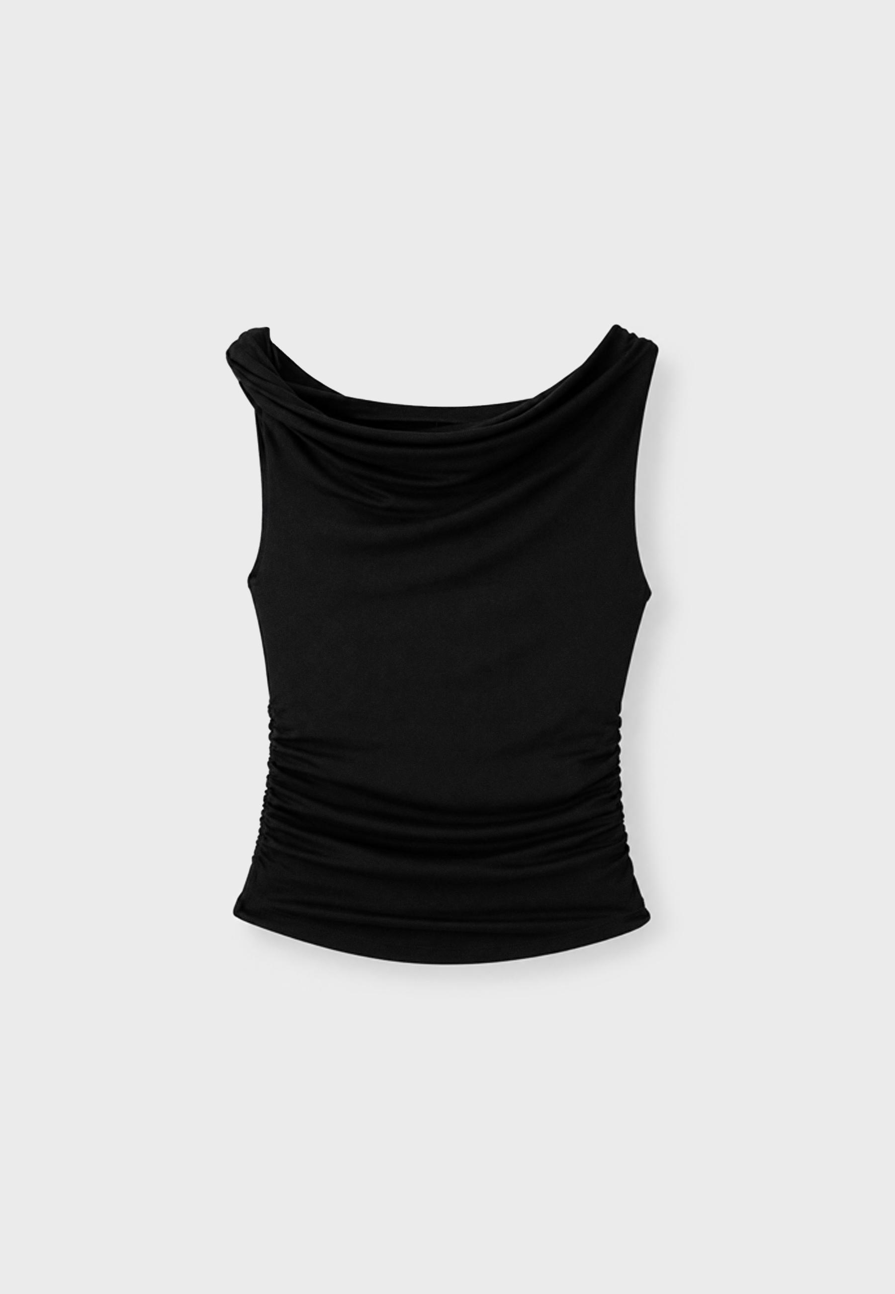 Asymmetric gathered T-shirt — Black