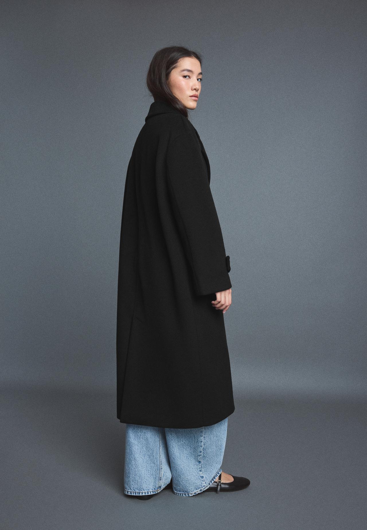 Long oversize soft-touch coat — Black
