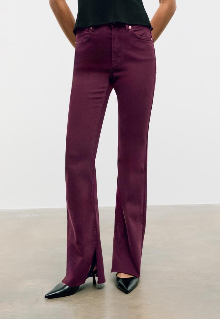 d74 flare stretch slit trousers