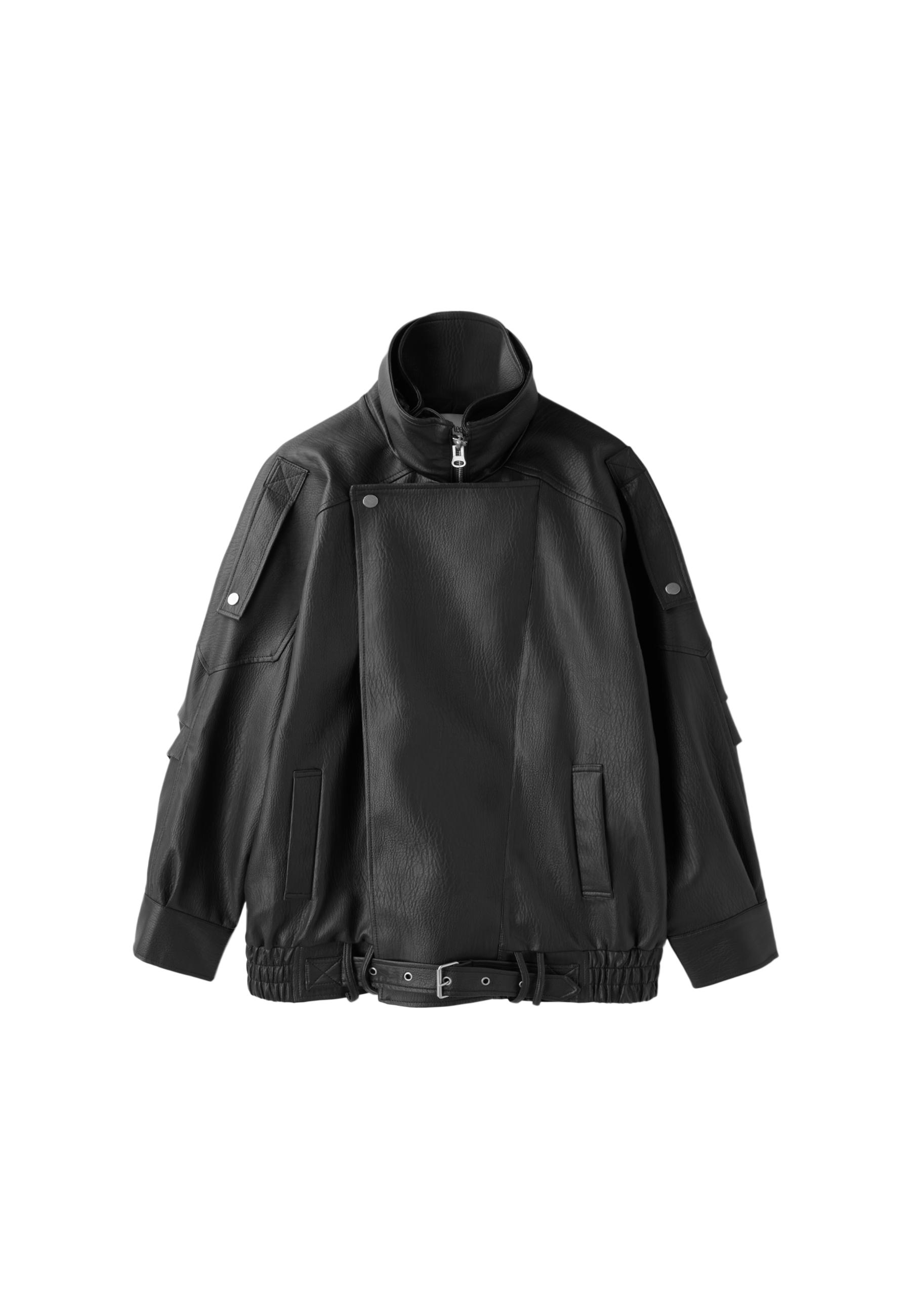 Oversize leather effect lapel jacket — Black