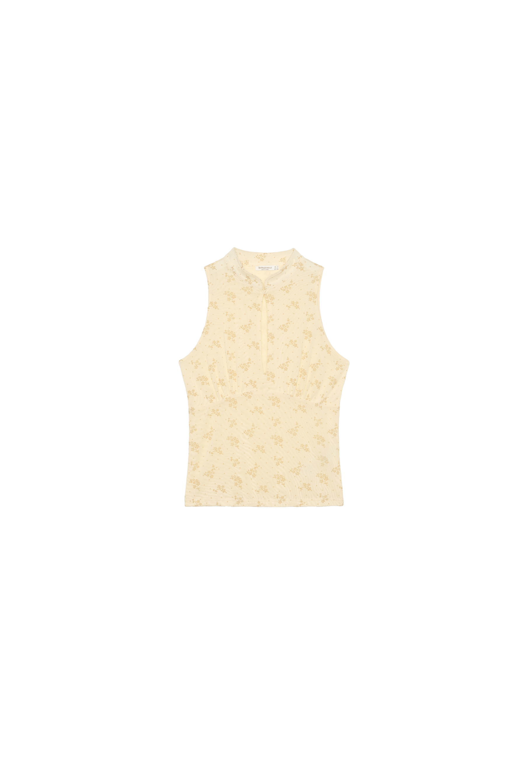 Sleeveless stand collar top with split — Pastel yellow