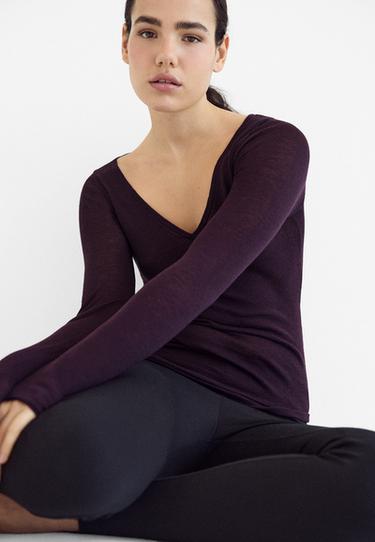 Basic wool and silk V-neck sweater — AUBERGINE 1