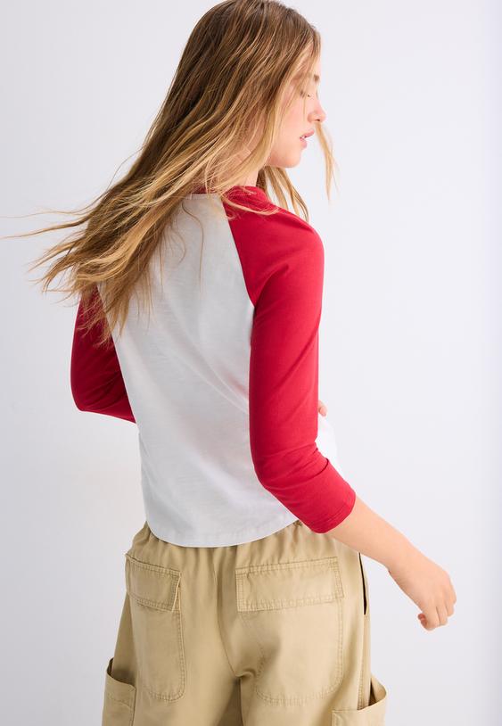 Stradivarius Baseball-Shirt Mit 3/4-Ärmeln Rot Xl
