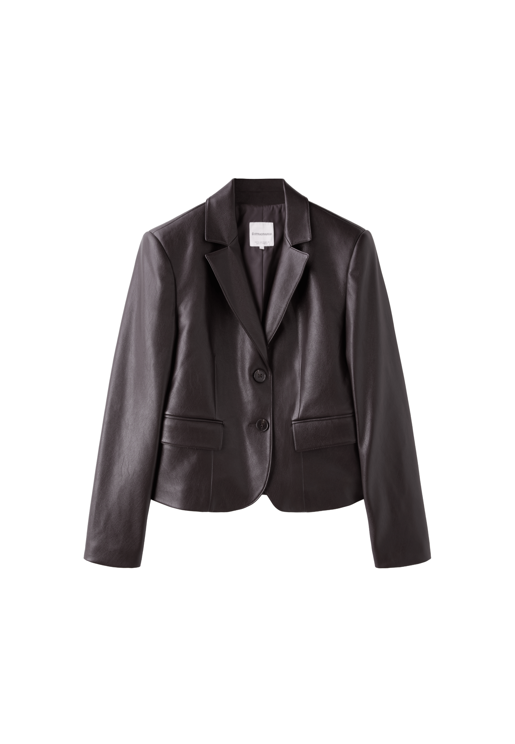 Short fitted leather effect blazer — Brown