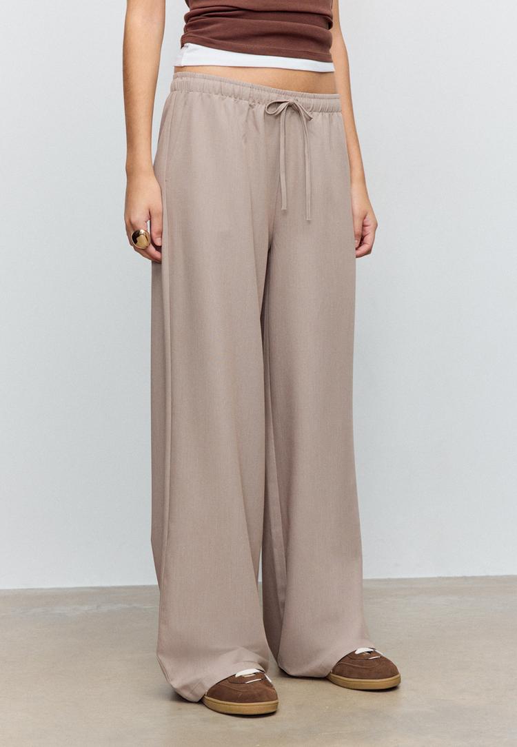 dokumlu uzun ofis pantolonu