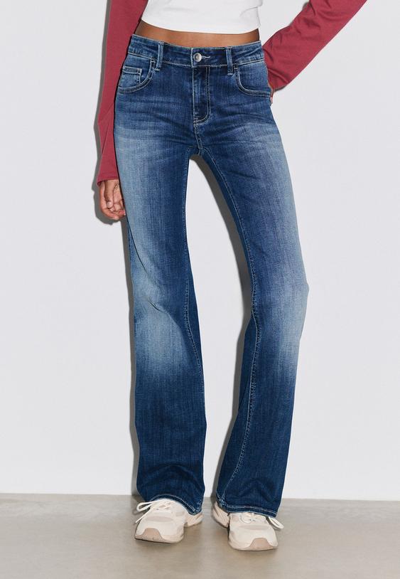Stradivarius Low-Rise Bell Bottom Jeans Light Grey Denim Wash 14