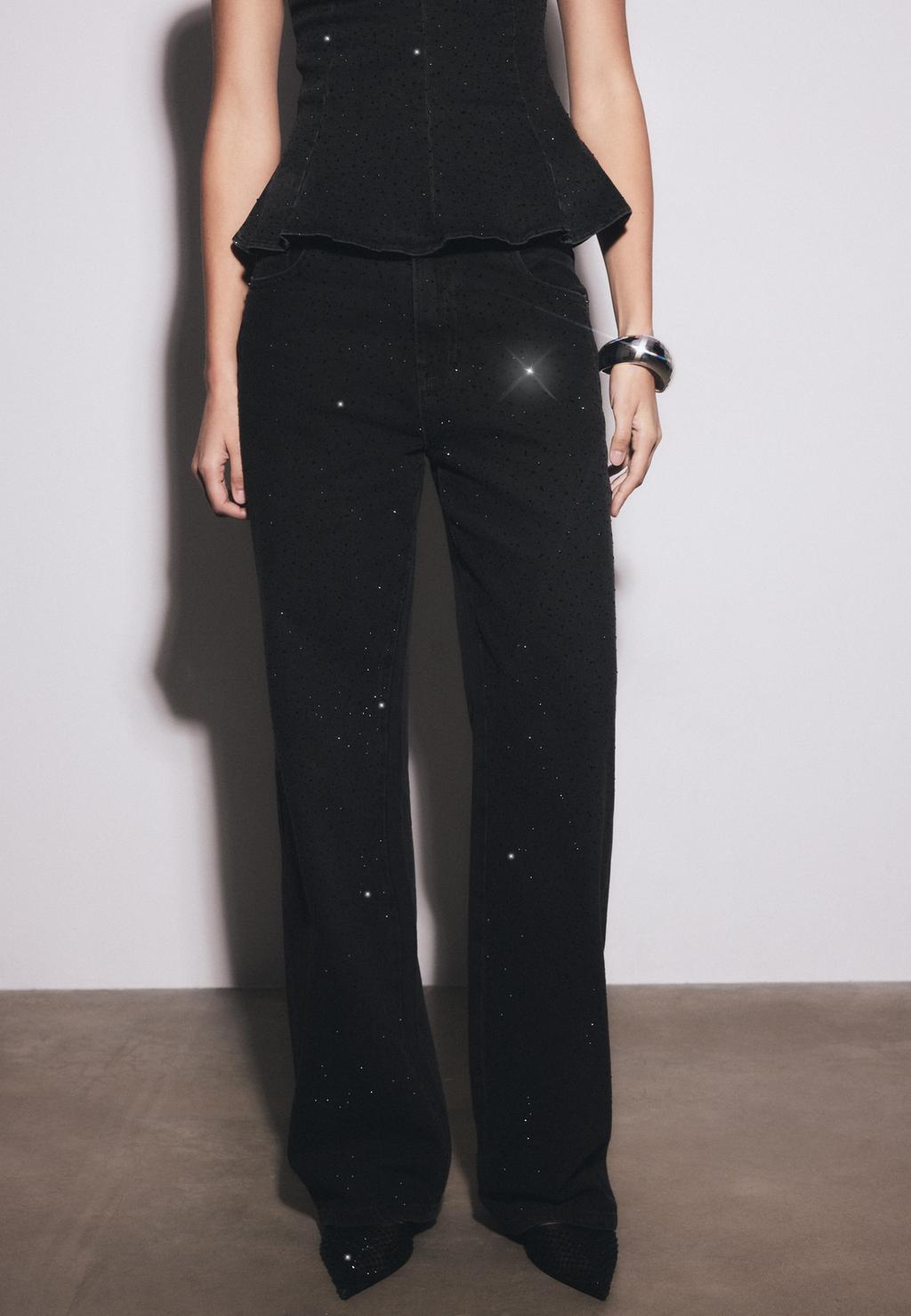 Jeans recht model met glitters