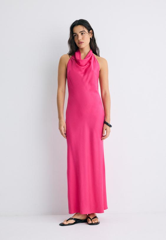 vestido midi halter costas descobertas