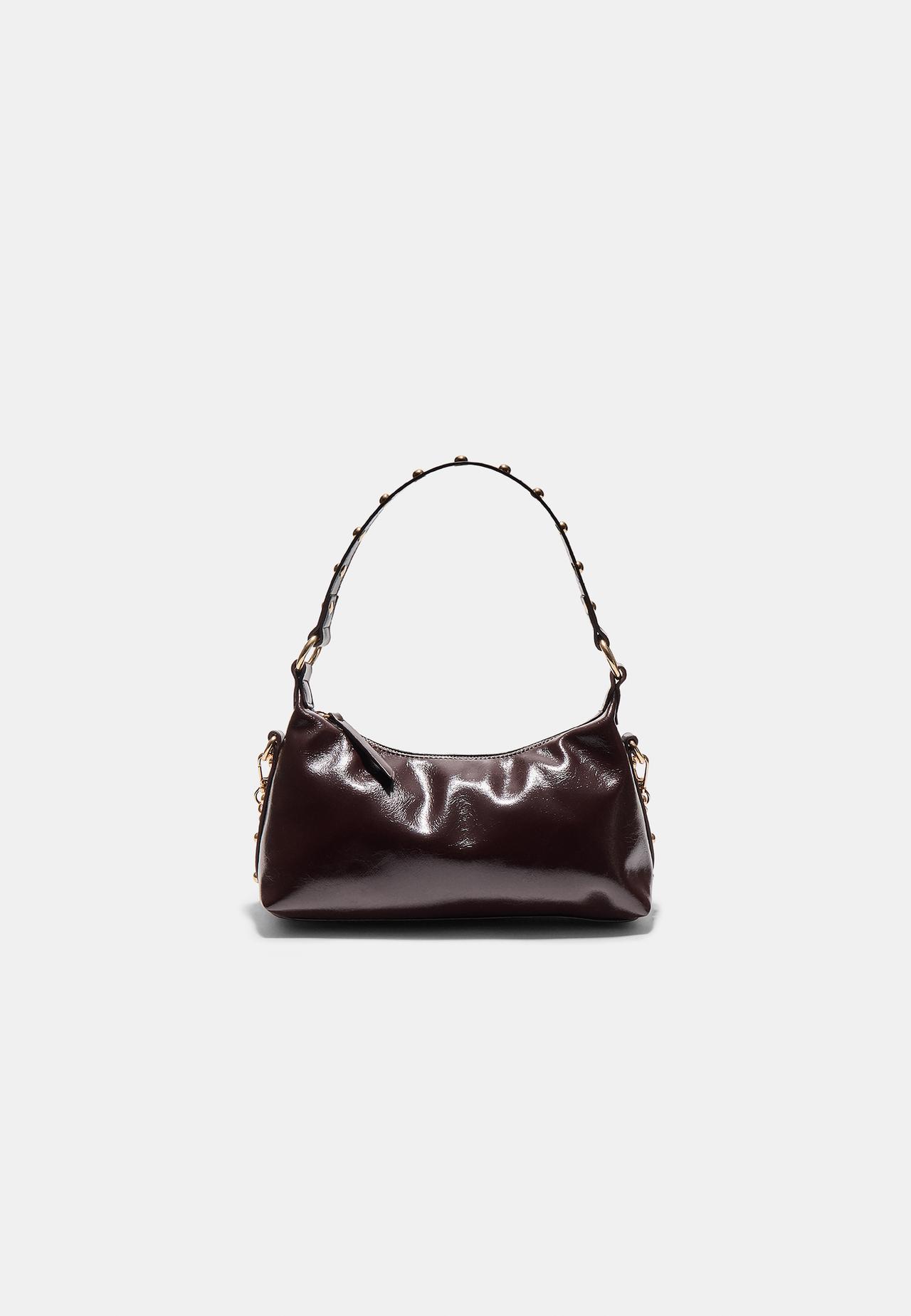 Studded moon shoulder bag — Brown