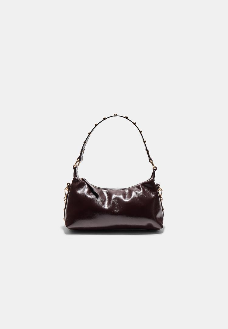 Stradivarius Studded half-moon shoulder bag  Brown OS (STRADIVARIUS)