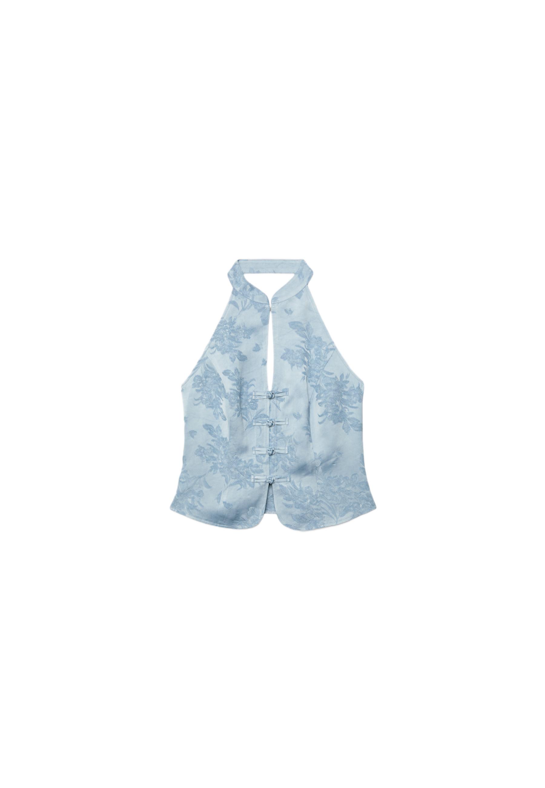 Embroidered sateen qipao top