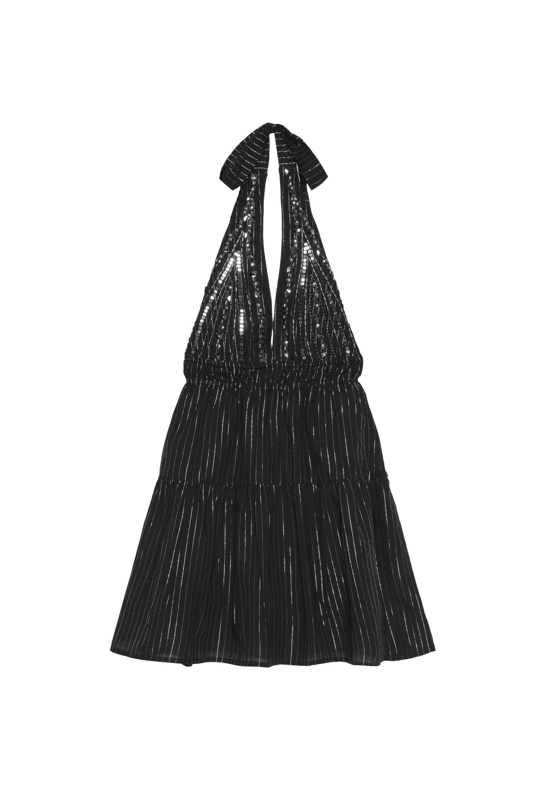 Beaded short halter dress — Black