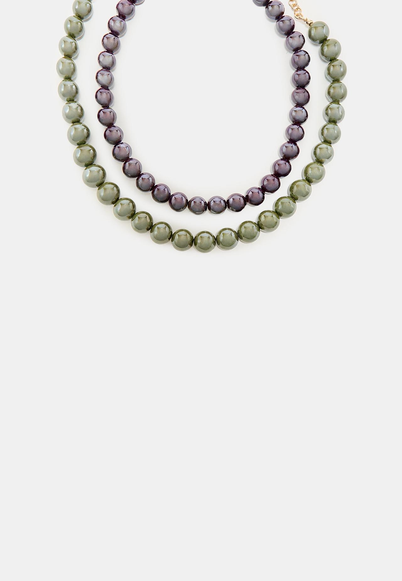 Set of 2 bead necklaces — Khaki