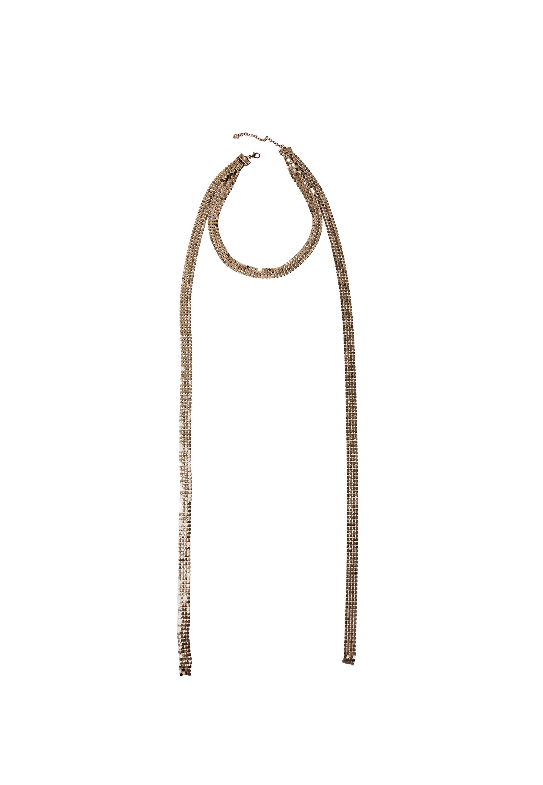 Long mesh lariat necklace — Gold