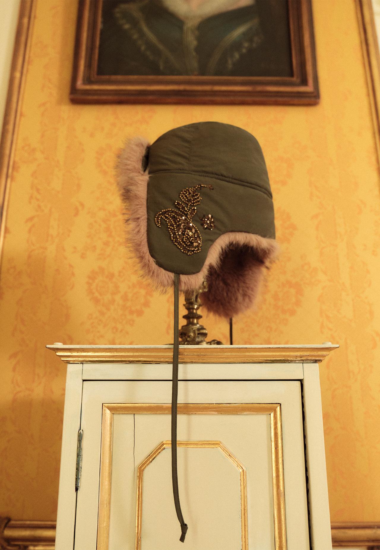 Aviator hat with rhinestones — Khaki
