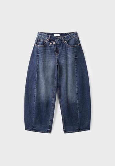 Crossover waist baggy jeans — MEDIUM DENIM WASH 7