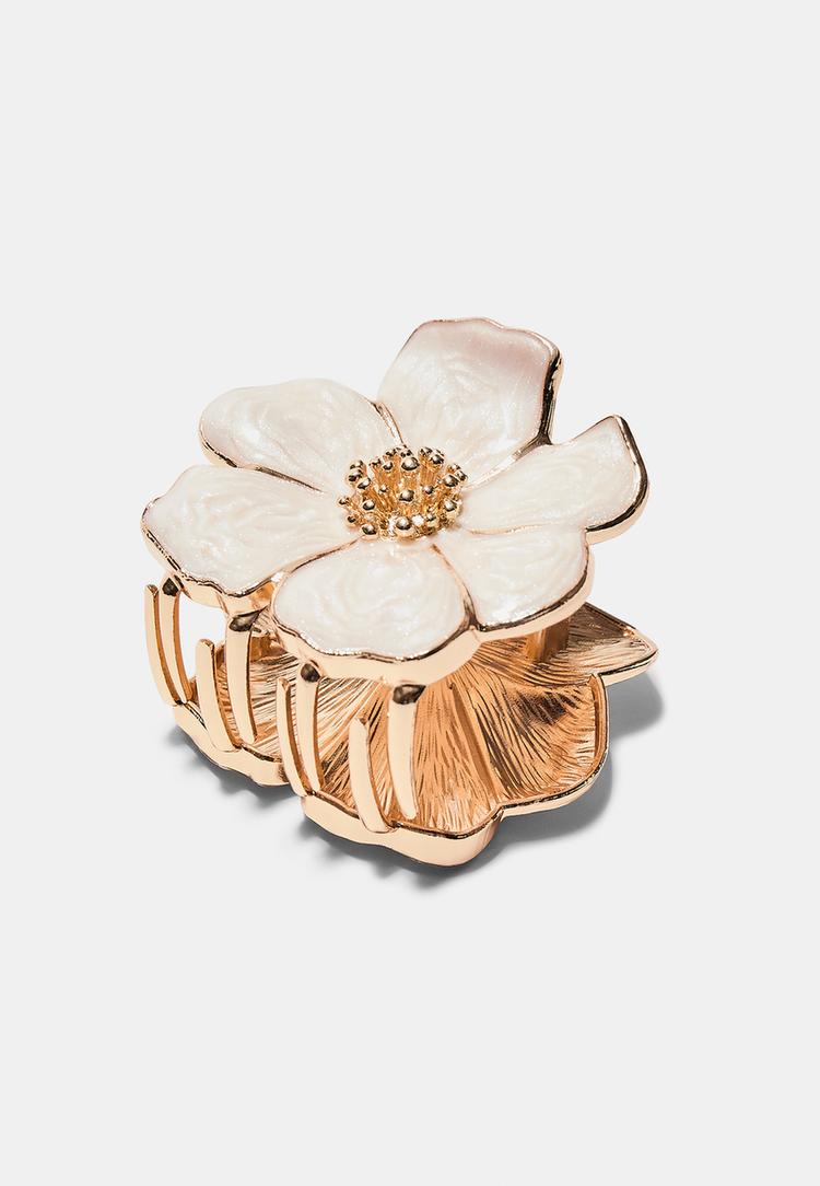 Stradivarius Μεταλλικό Κλάμερ Μαλλιών Λουλούδι Εκρού Os φωτογραφία