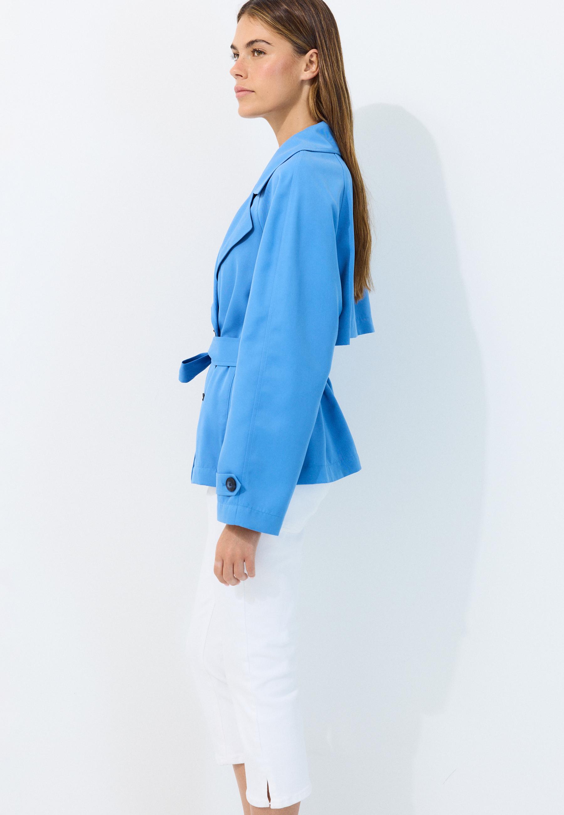 Short flowing trench coat with belt — Royal blue