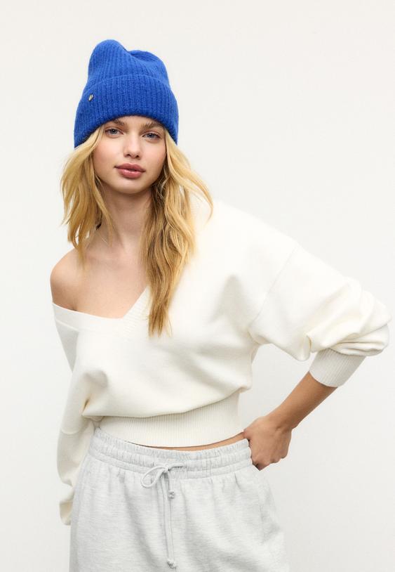 Pleten Pulover Z V-Izrezom In Rokavi Netopir