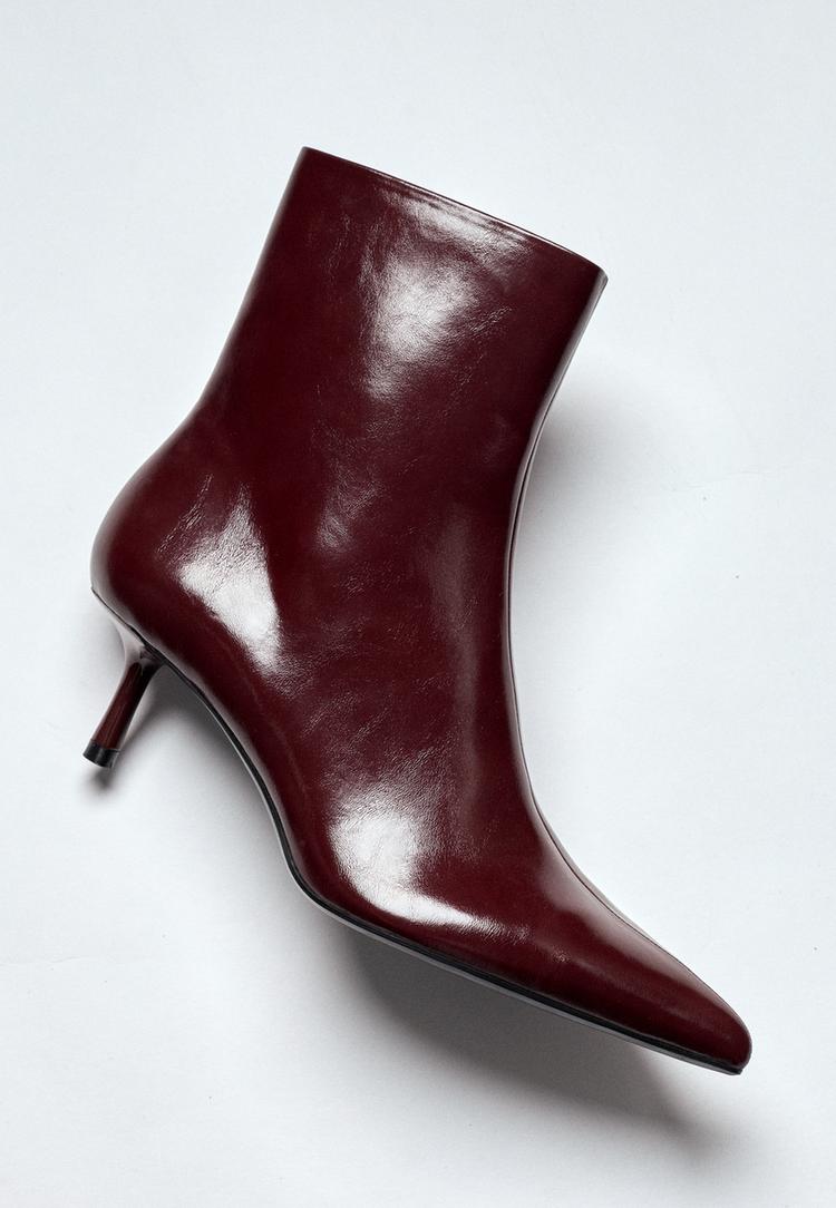 Leather effect kitten heel ankle boots — BURGUNDY 