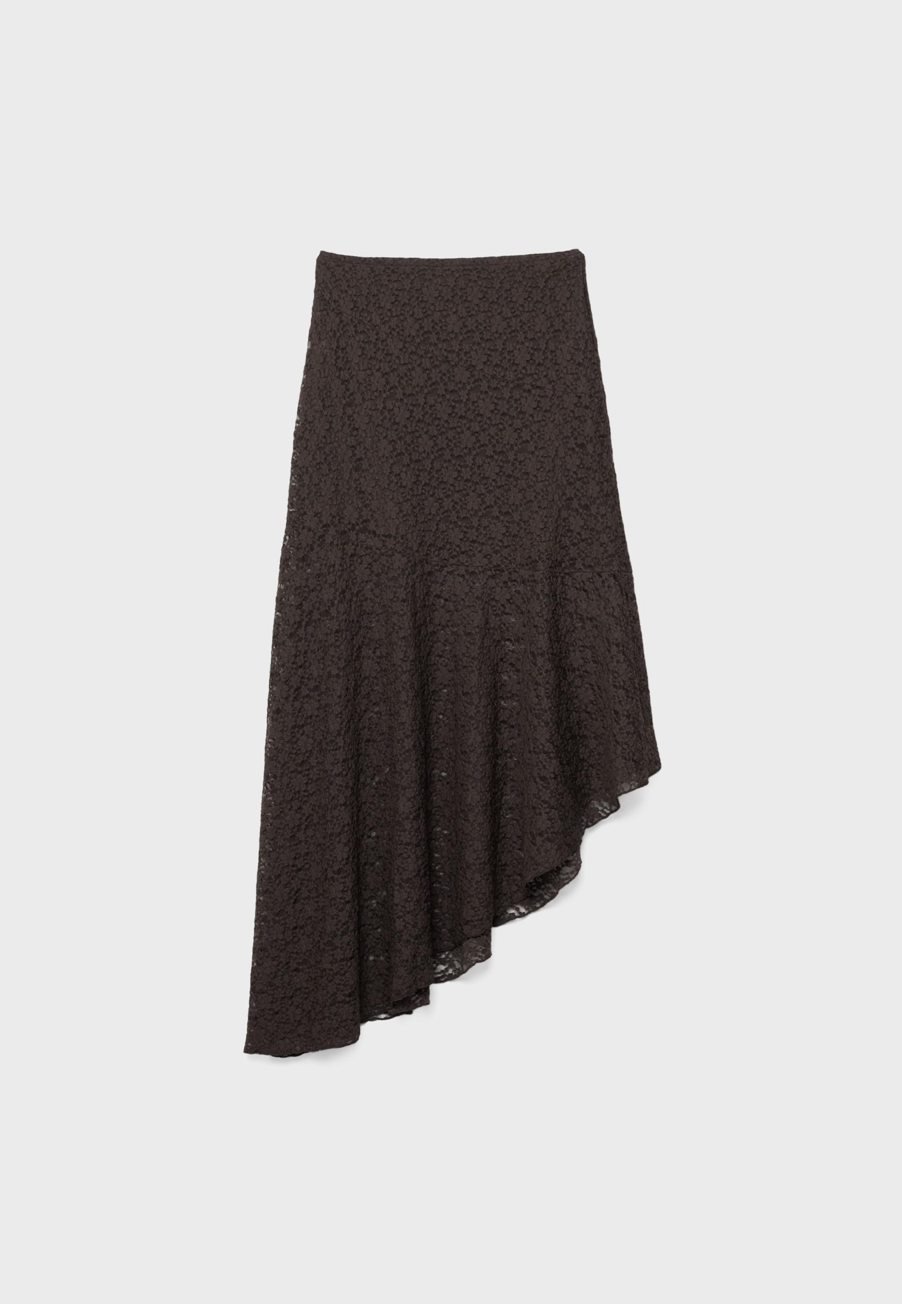 Asymmetric lace midi skirt — Brown