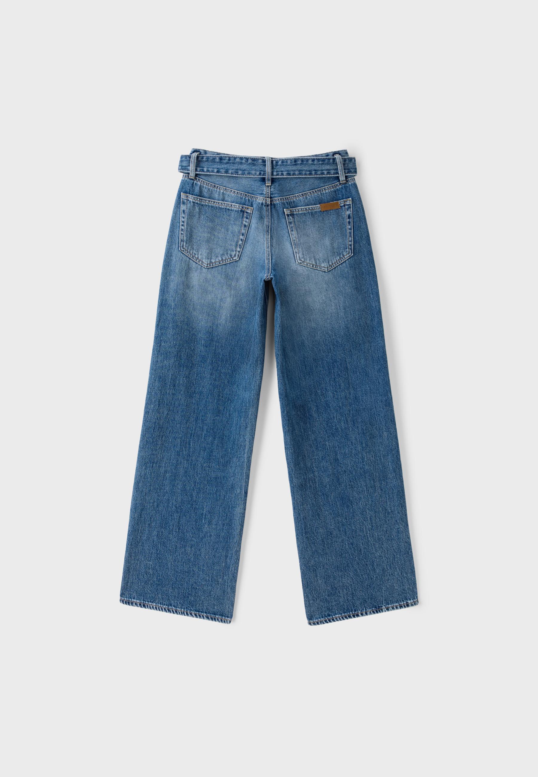 Double-waist wide-leg jeans — MEDIUM BLUE DENIM