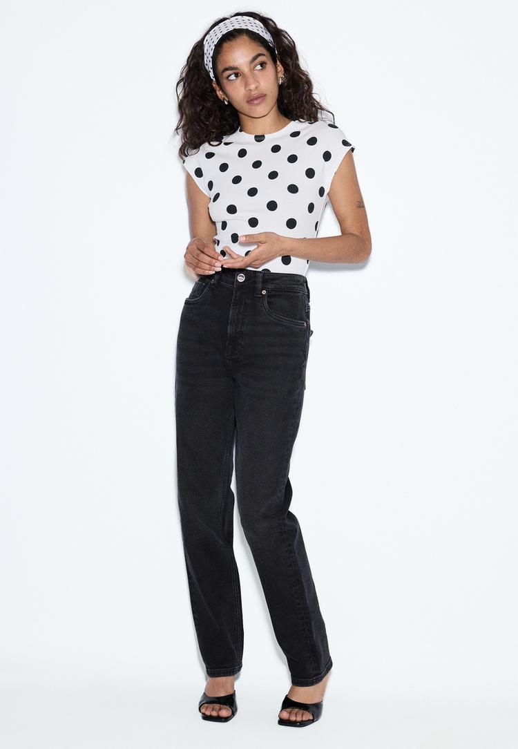 Stradivarius D14 Τζιν Άνετο Slim Fit Ξεβαμμένο Μαύρο 34
