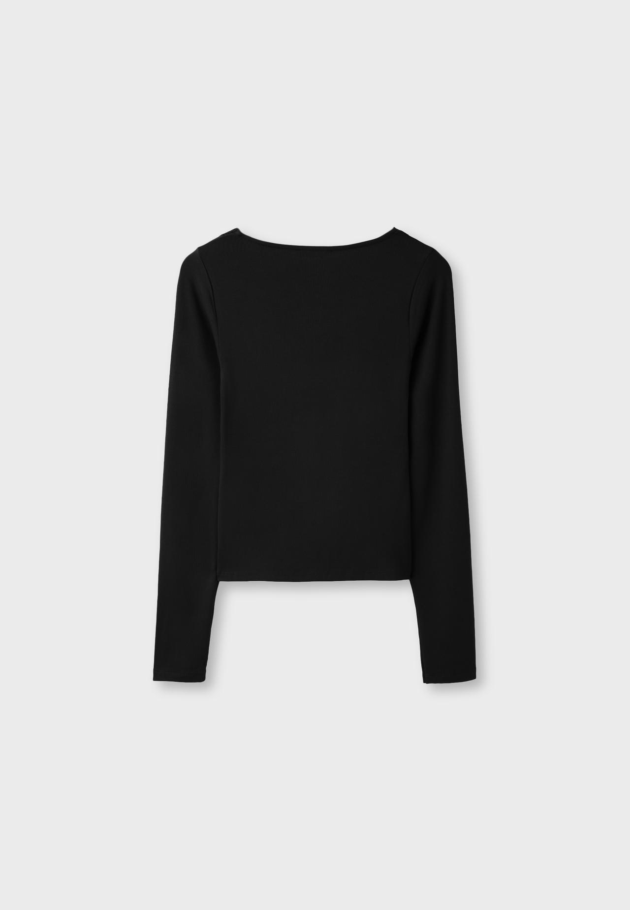 Long sleeve lace V-neck top — Black