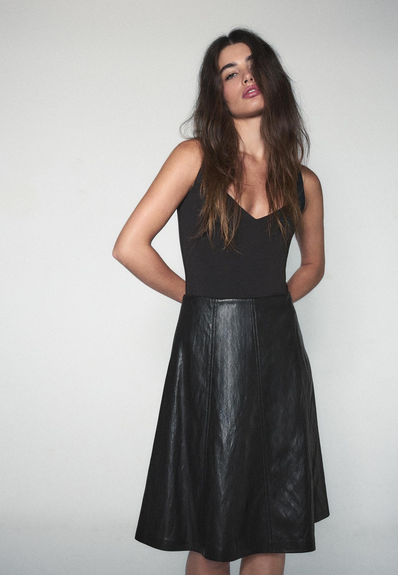 Leather effect flared midi skirt — Black