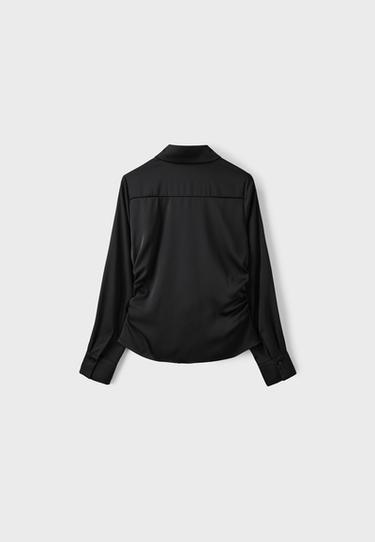 Gathered sateen shirt — Black 8