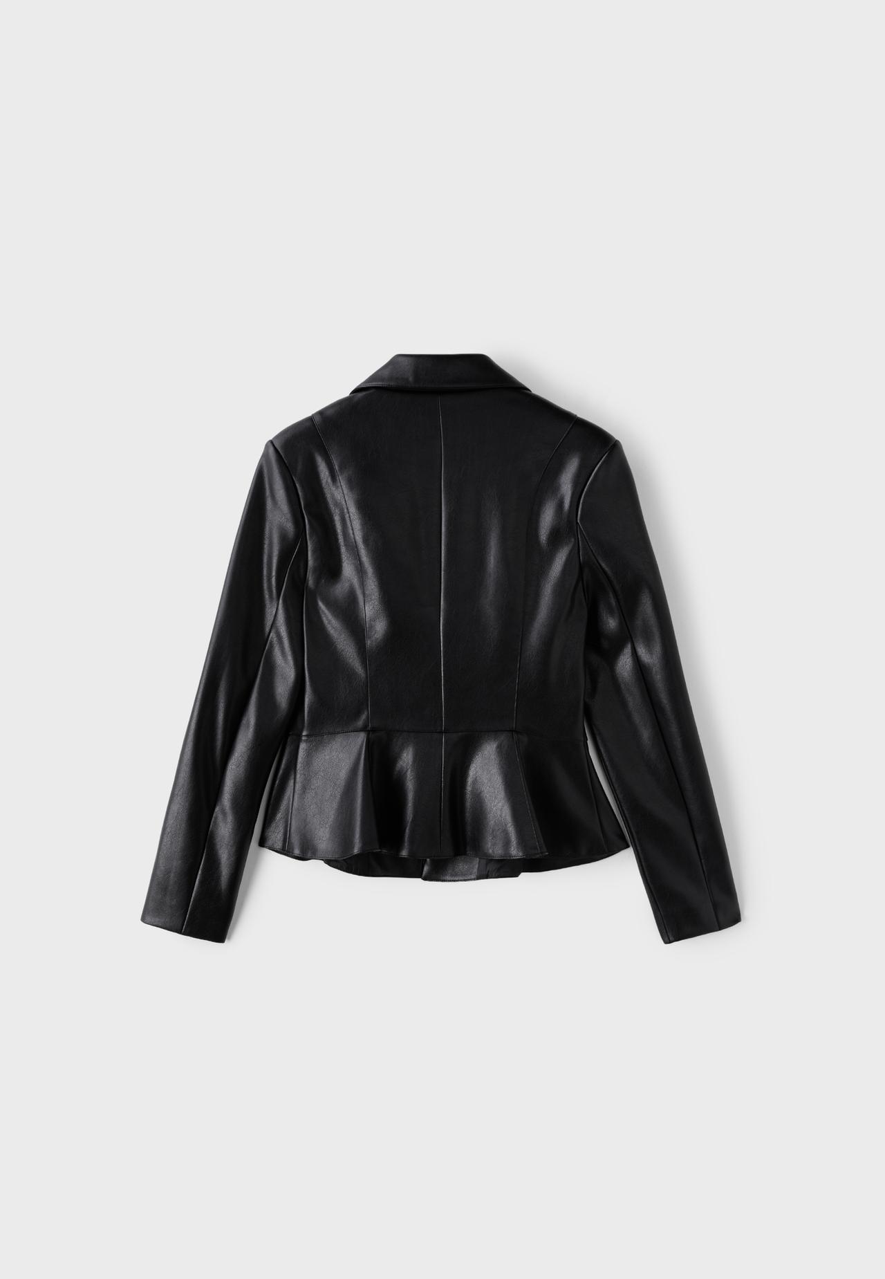 Peplum leather effect blazer — Black