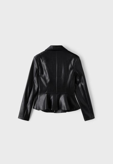 Peplum leather effect blazer — Black 8