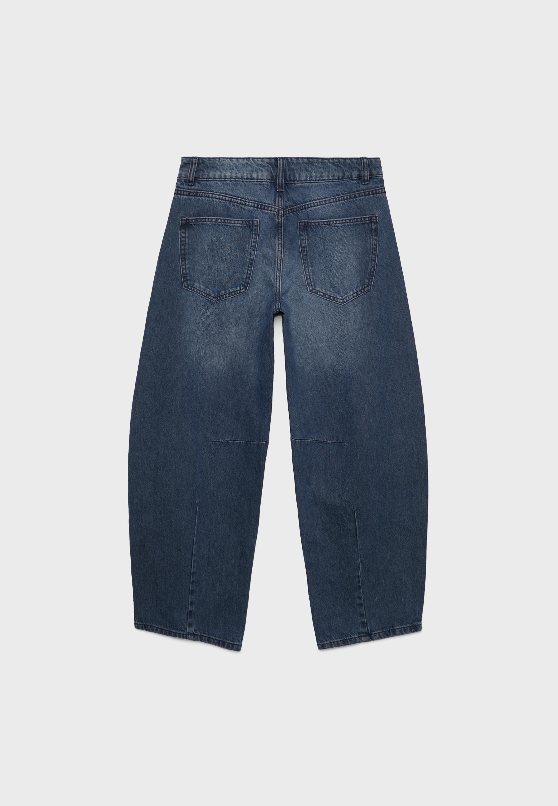 Barrel jeans with eyelets — BLACK DENIM WASHED EFFECT