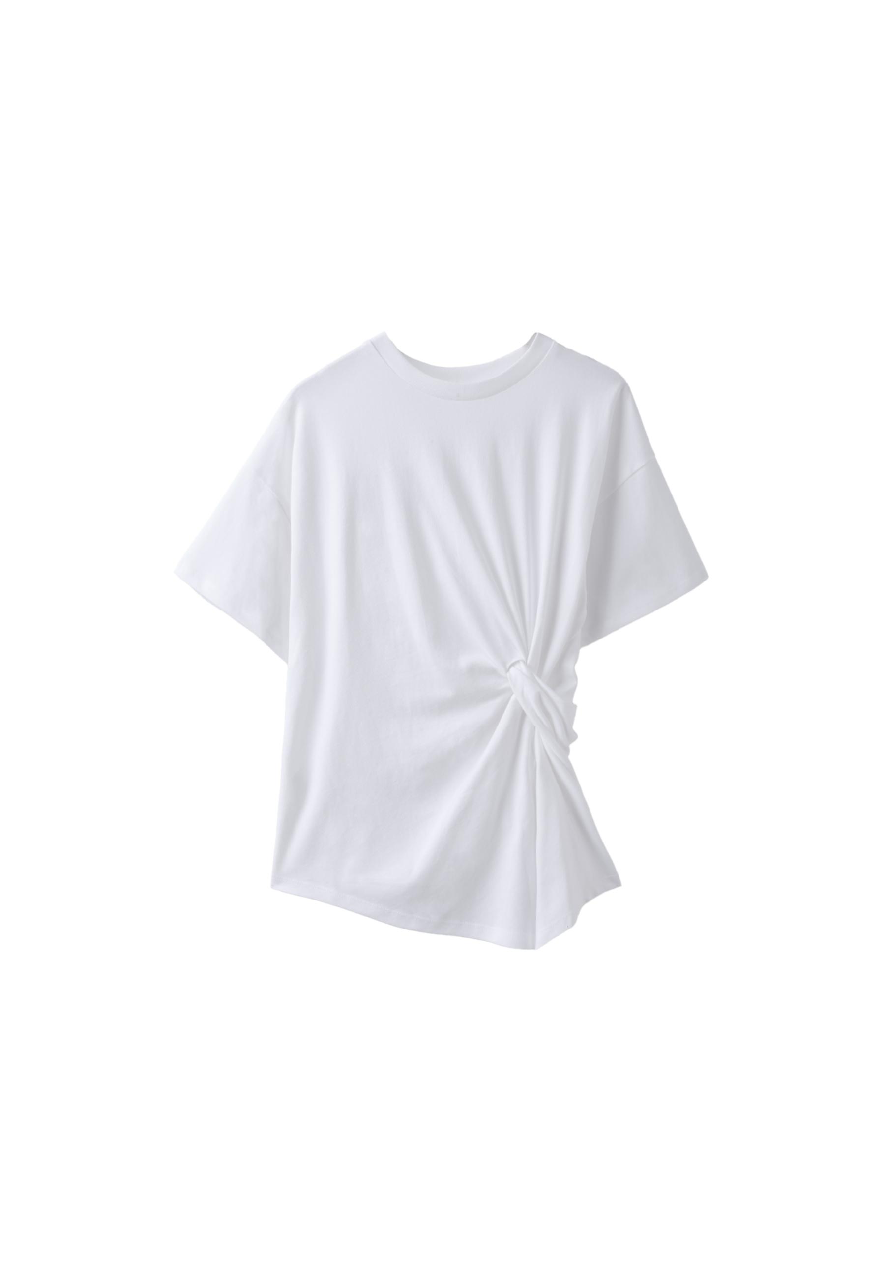 Short sleeve knot-detail T-shirt — Ecru