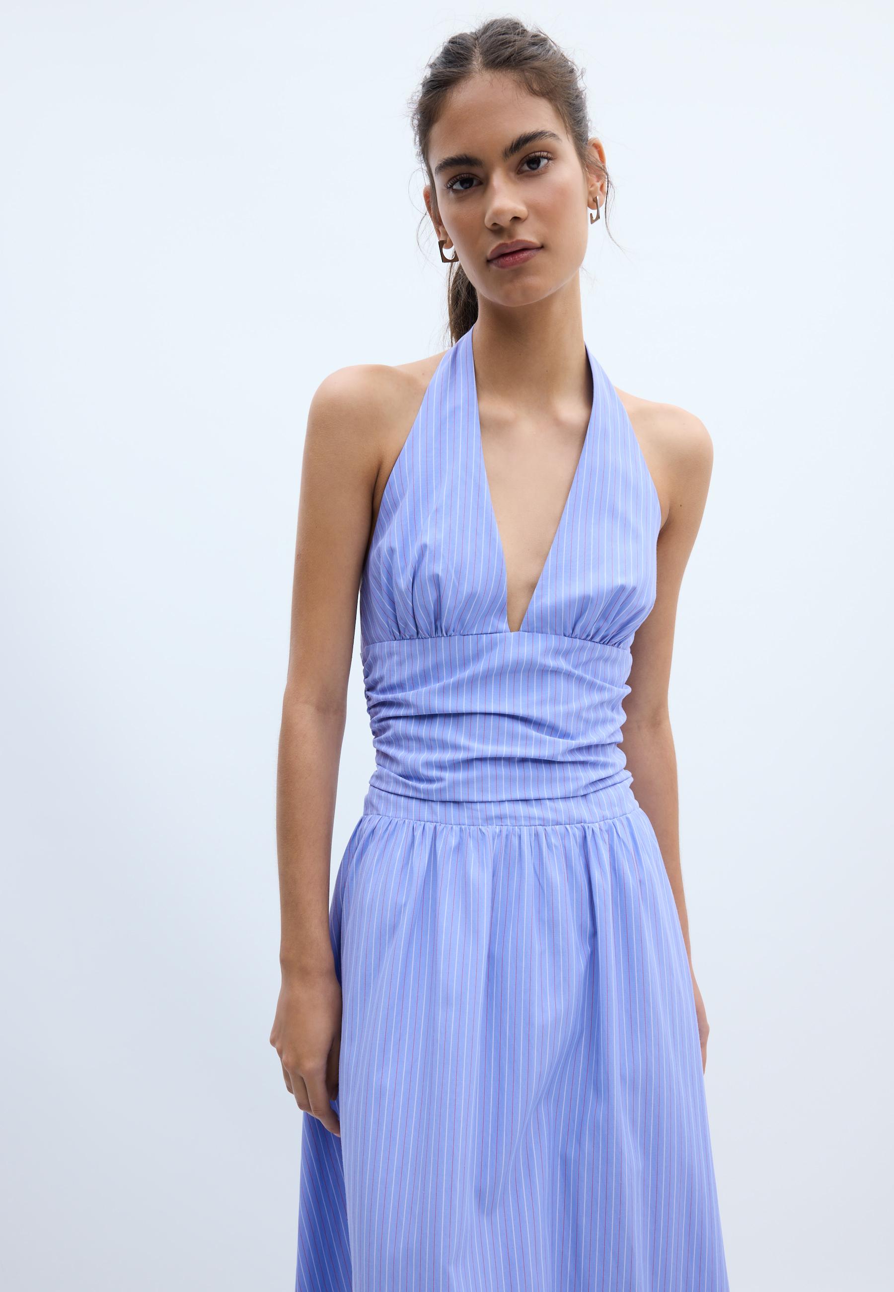Halter poplin midi dress — Blue