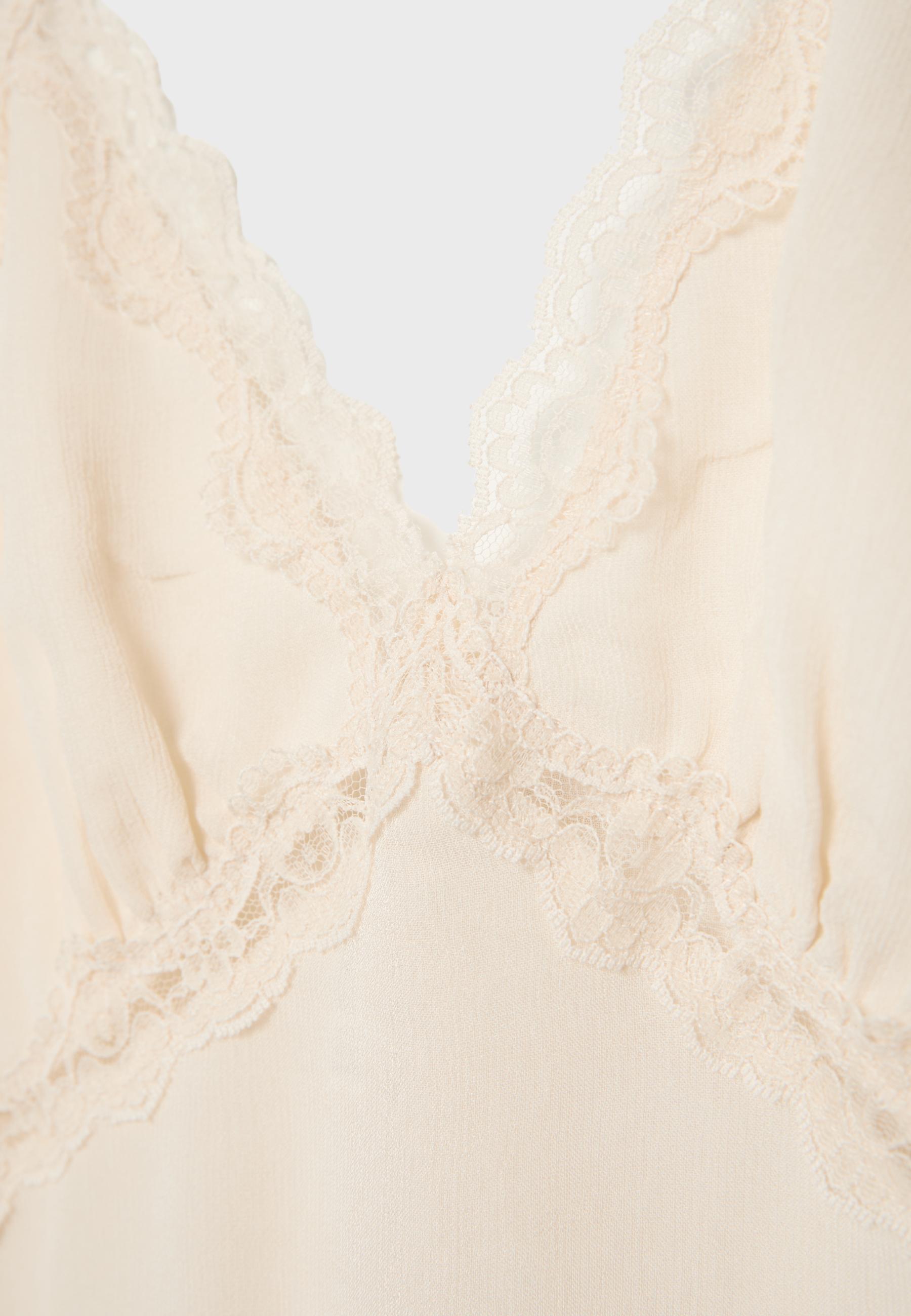 Halter neck top with lace trim — Ecru