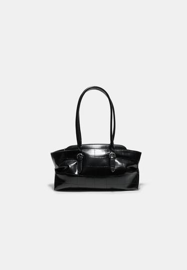 Coconut effect city bag with buckles — Black 1