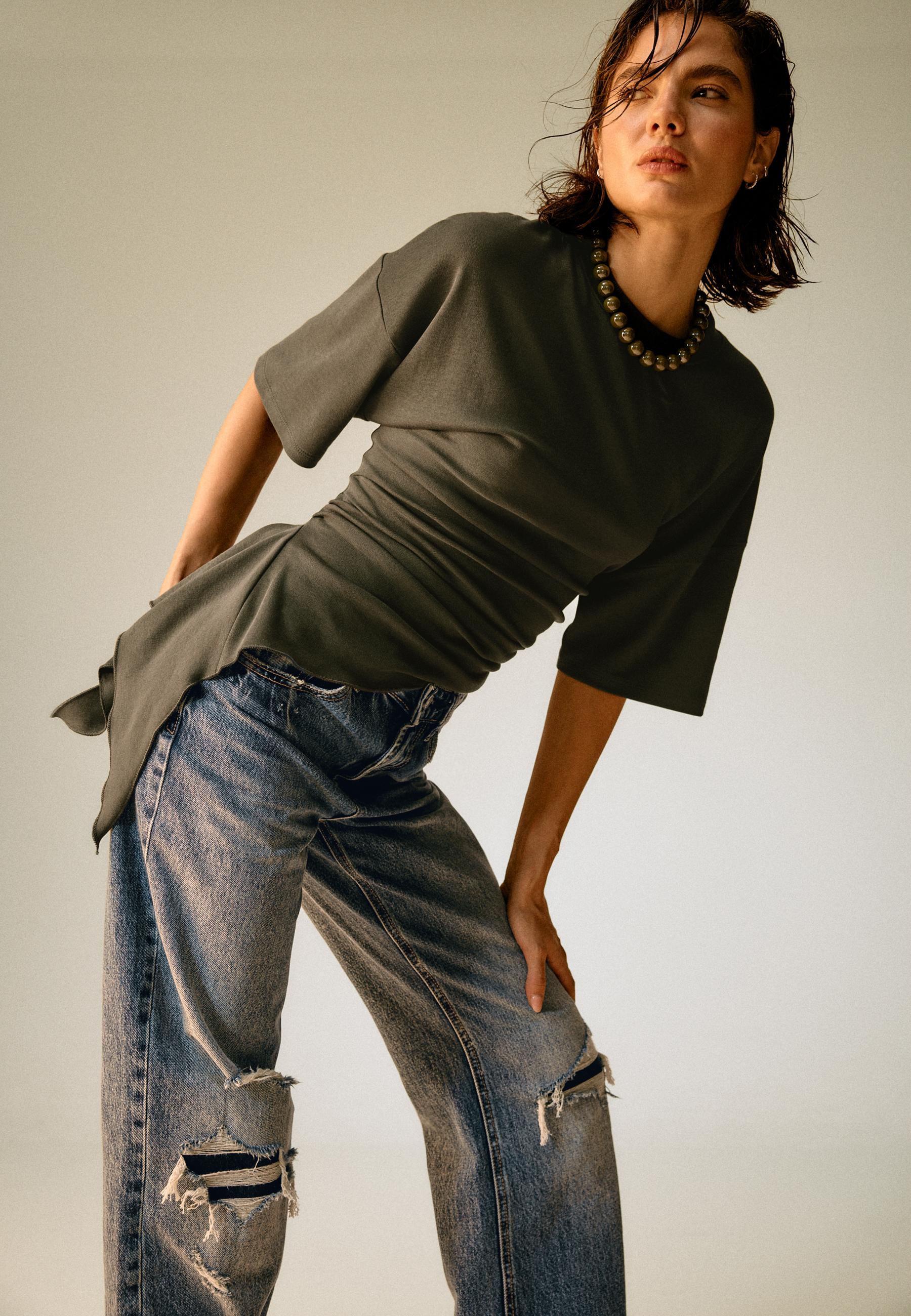 Asymmetric short sleeve T-shirt — Khaki