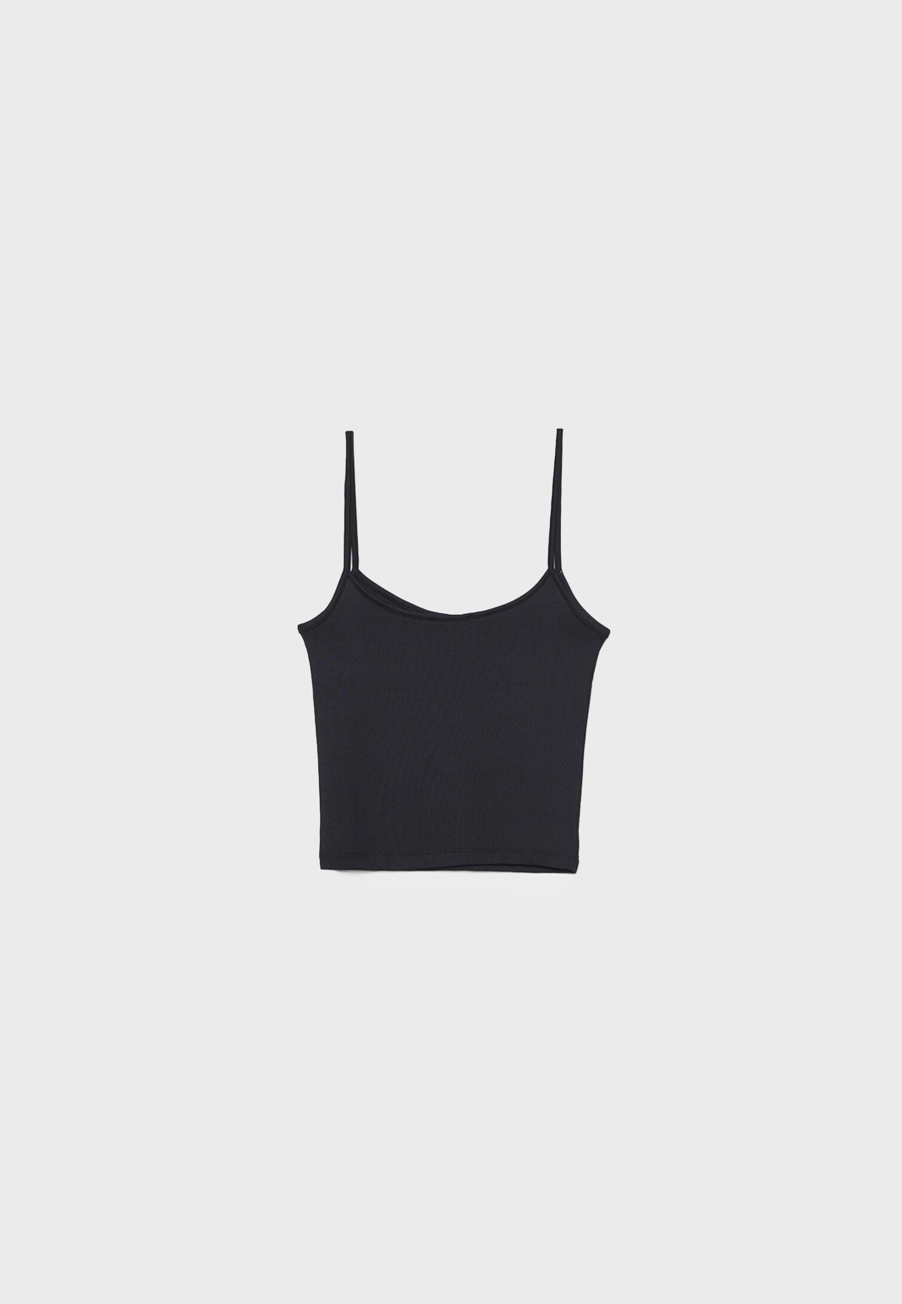 Strappy polyamide top — Black