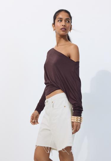 Asymmetric modal T-shirt — Brown 6