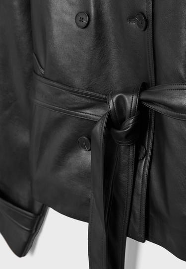 High neck leather effect trench coat — Black 8