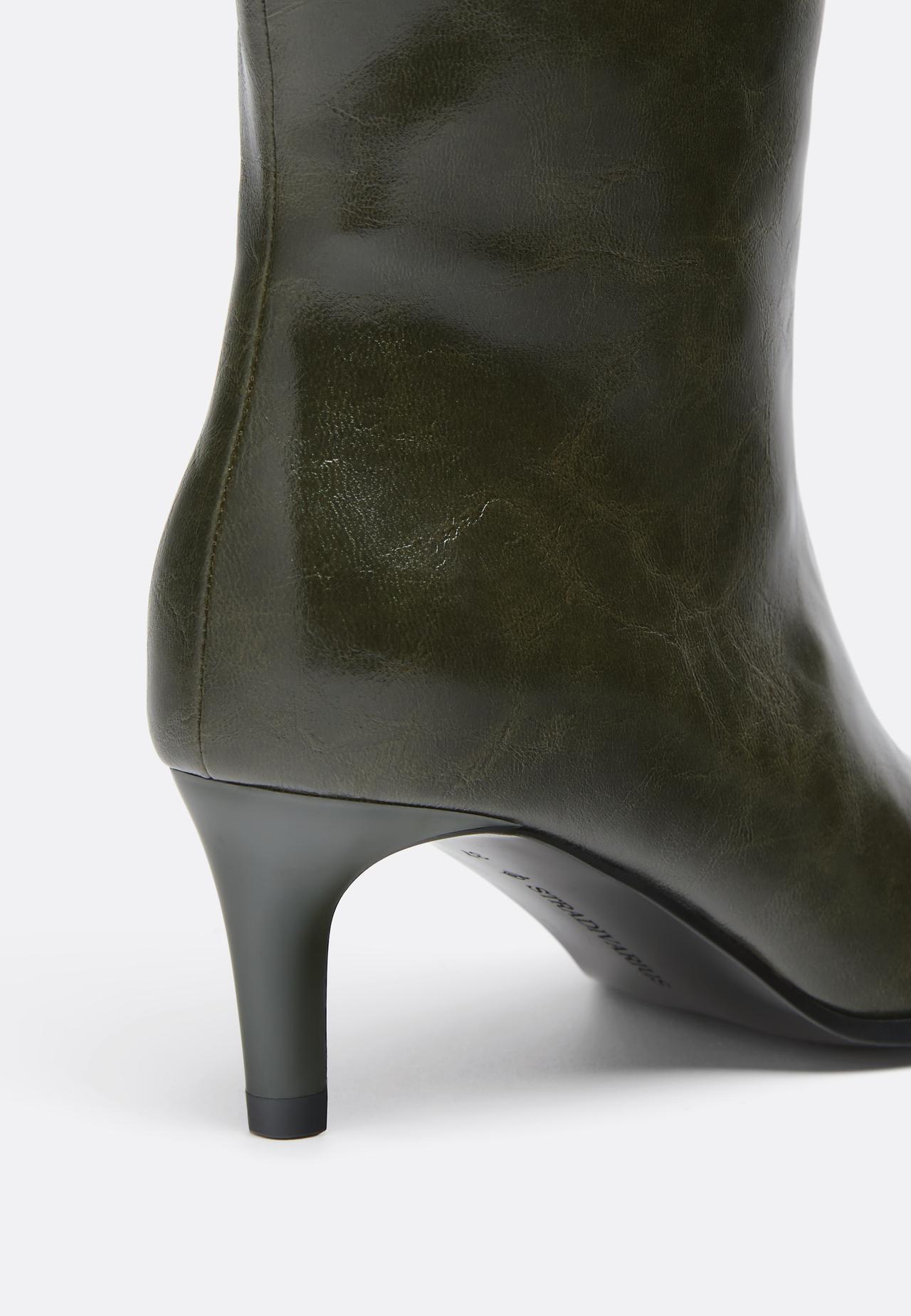 Khaki wide-fit shaft kitten heel boots — KHAKI