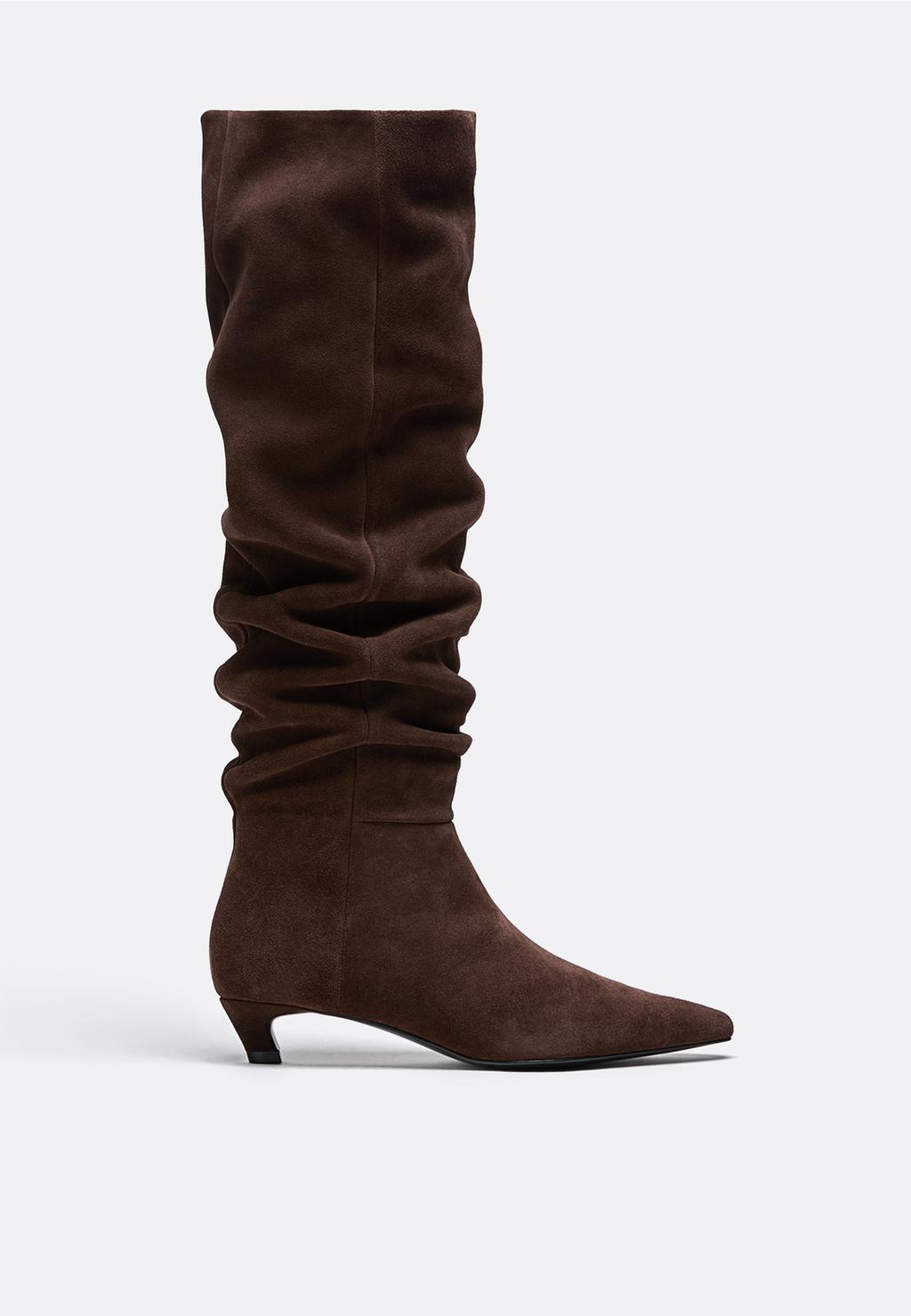Slouchy leather kitten heel boots