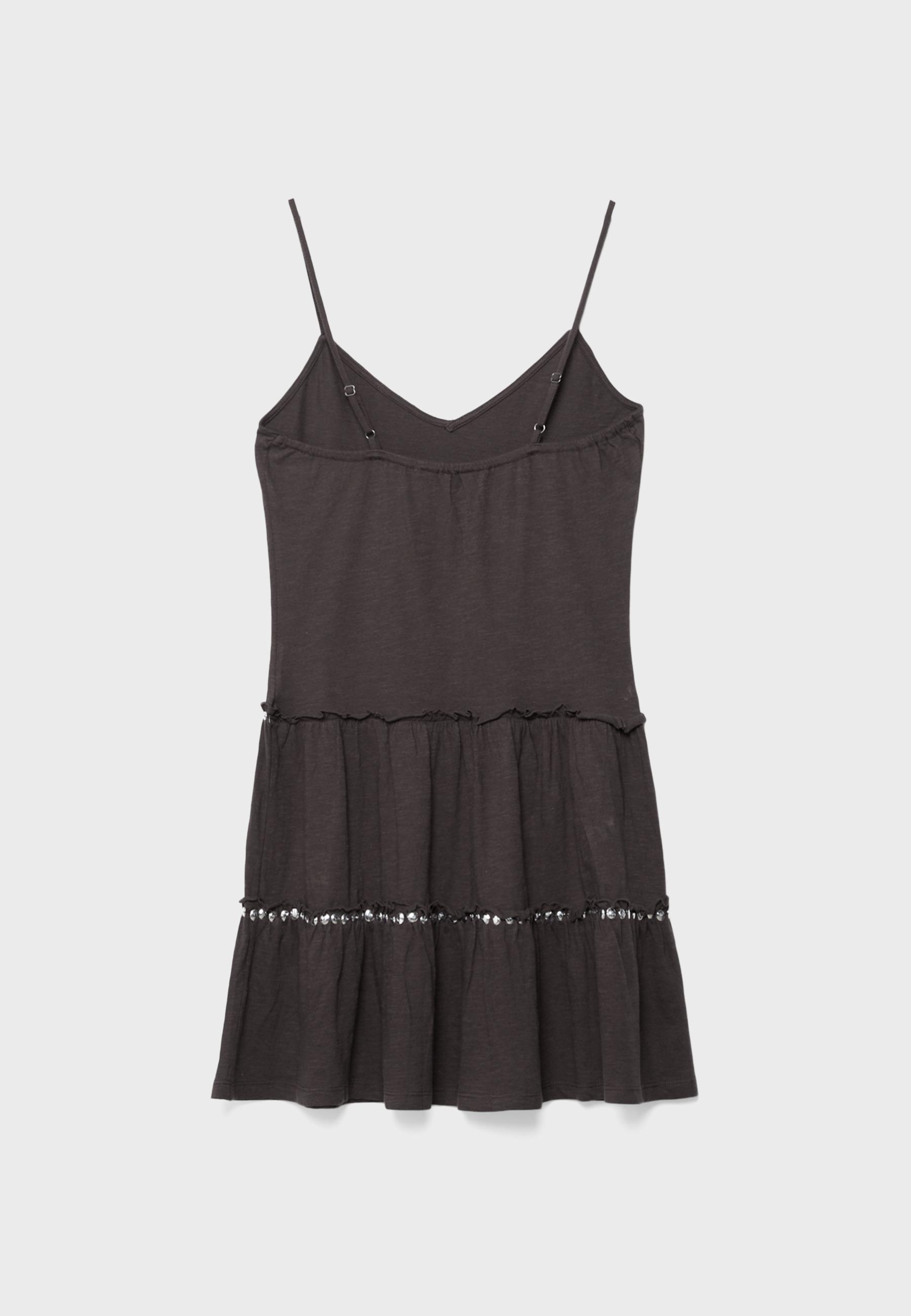 Ruffled dress with studs — Brown