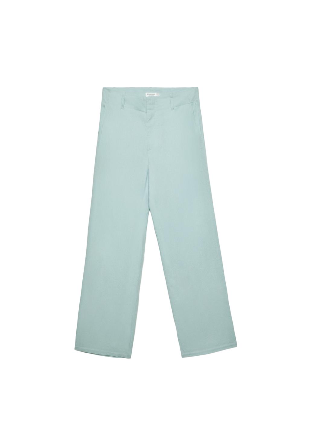 Flowing linen blend straight-leg trousers