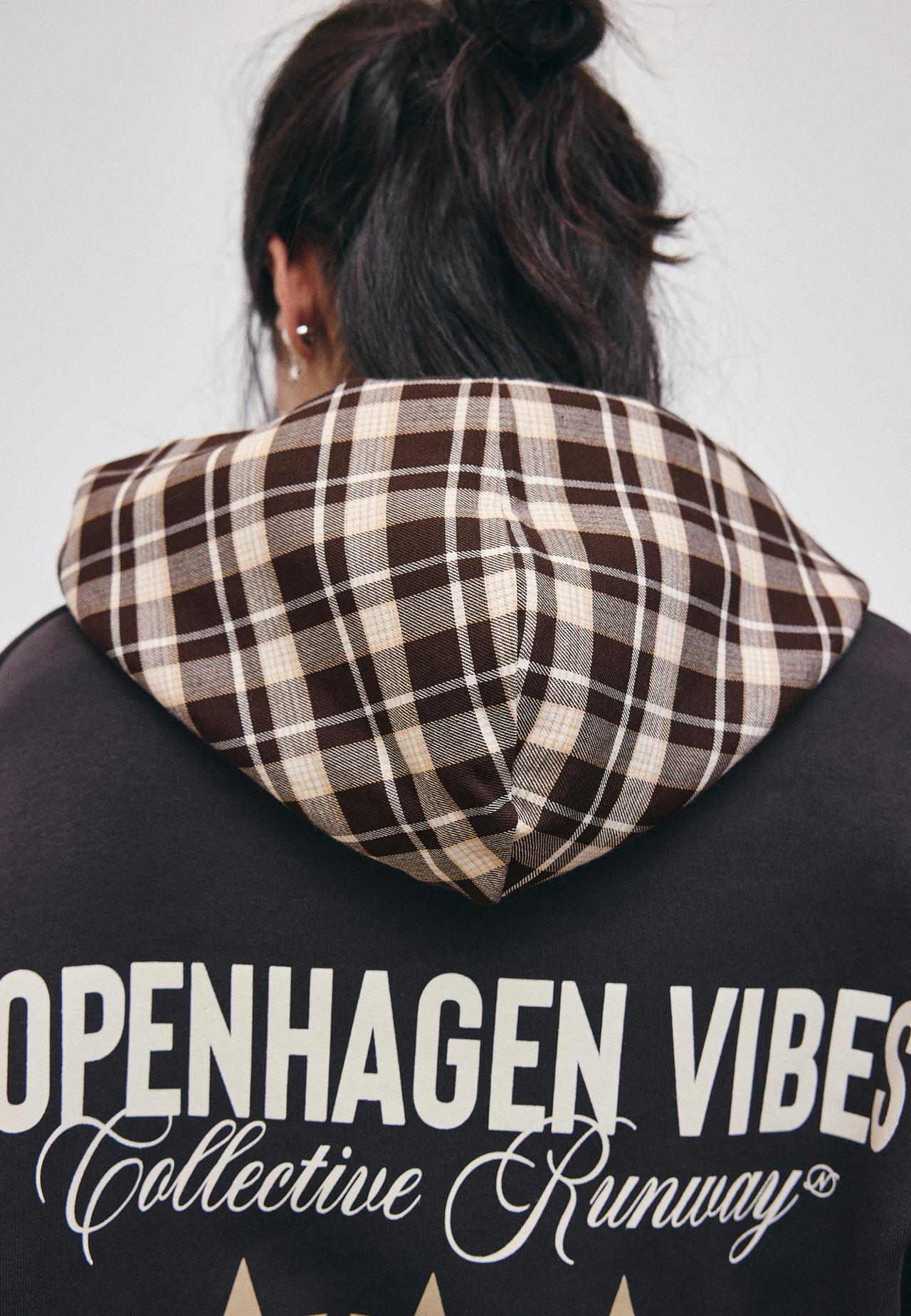 Check hood sweatshirt — Brown